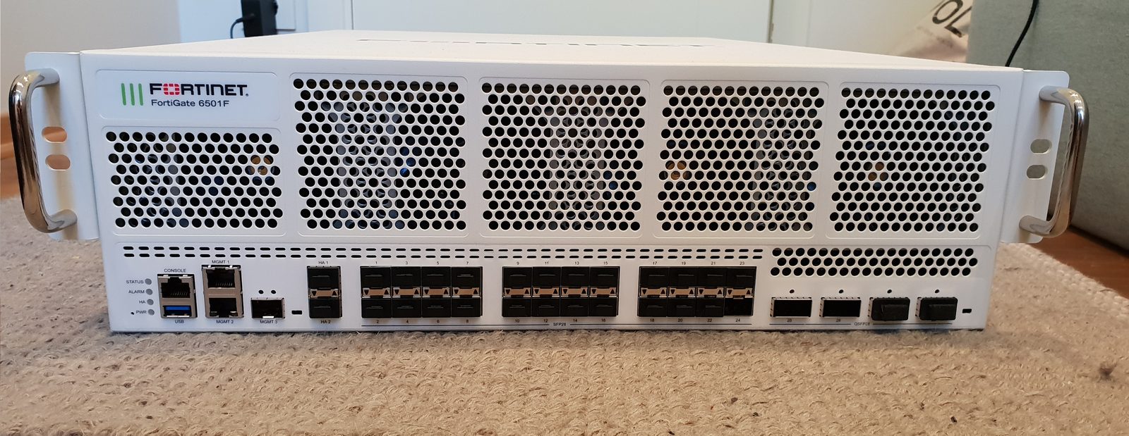 A Fortinet FortiGate 6501F firewall appliance.