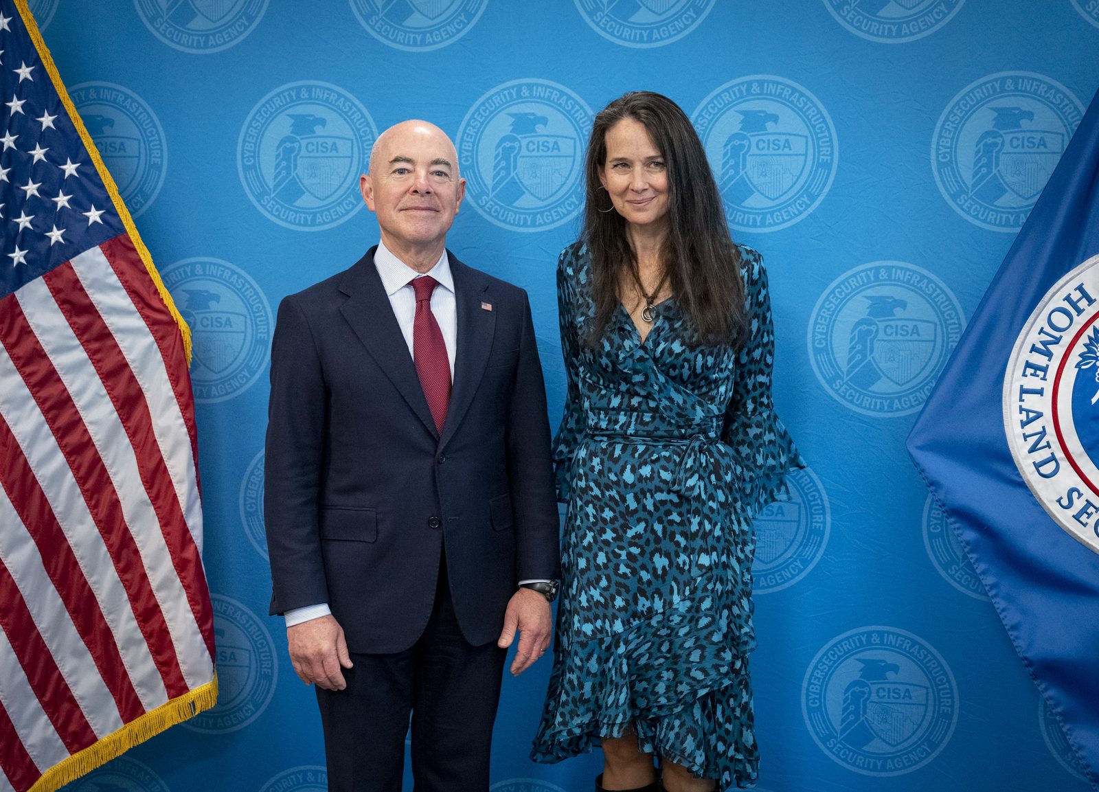 Homeland Security Secretary Alejandro Mayorkas at the swearing-in of CISA Director Jen Easterly in Arlington, Virginia, August 2021.