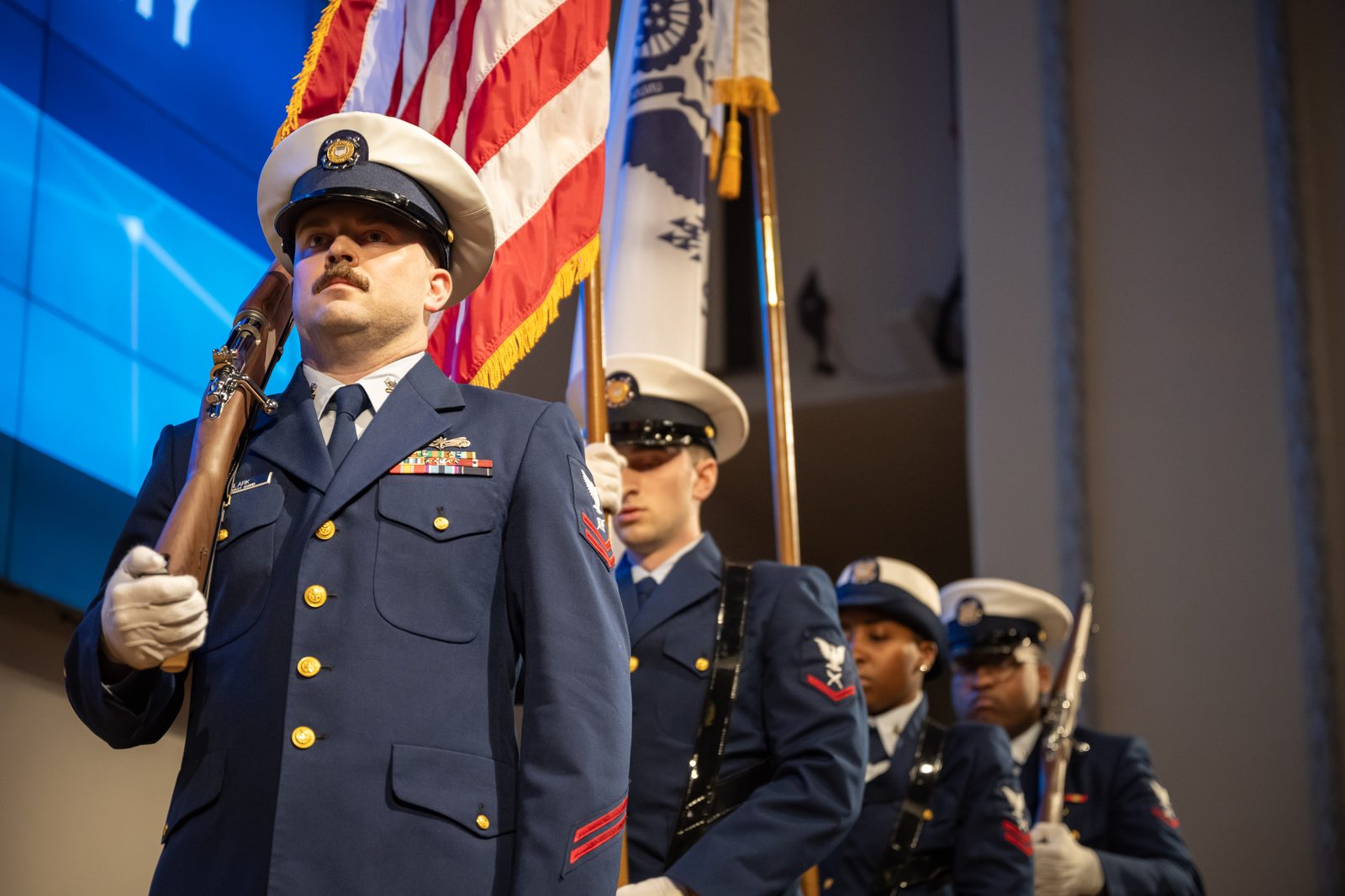 Homeland Security Secretary Alejandro Mayorkas at a CISA Infrastructure Security Division ceremony at DHS headquarters, Washington, D.C., February 2024.