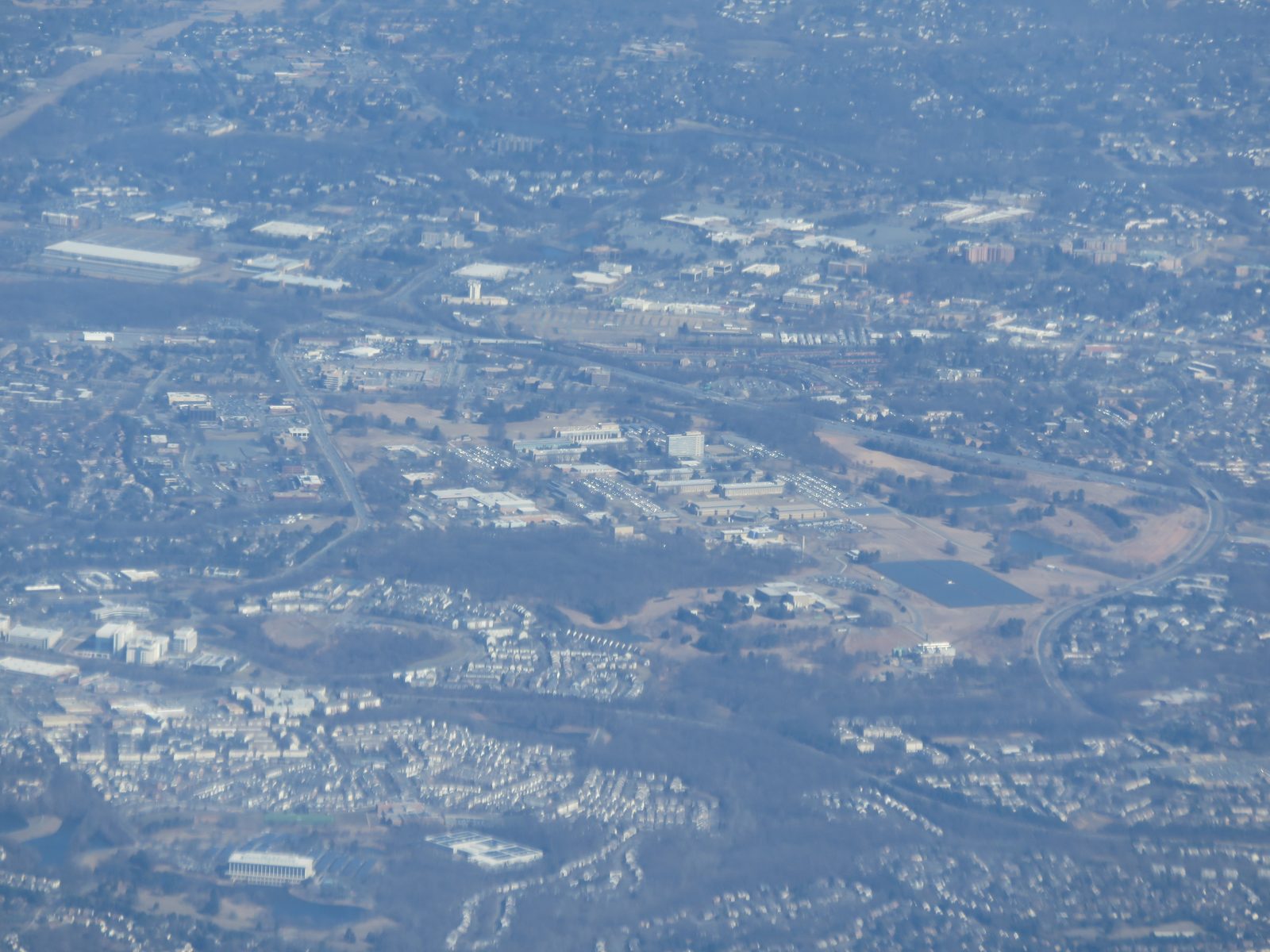 An aerial view of the National Institute of Standards and Technology campus in Gaithersburg, Maryland.
